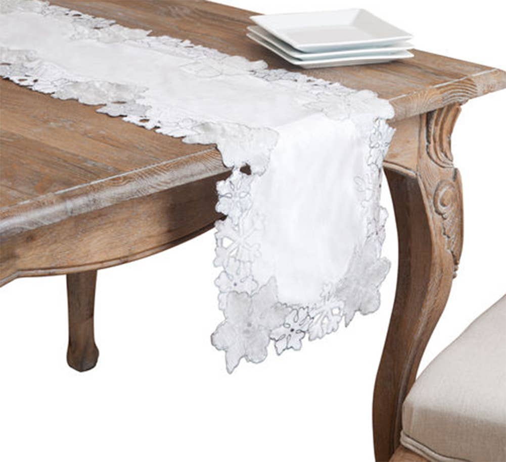 1317 - Embroidered Cutwork Silver Snowflake 16"X72" Table Runner