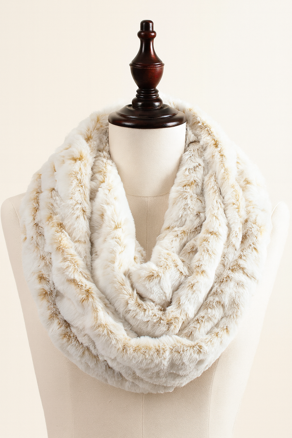 Rose Beige Faux Fur Fashion Tube Infinity Scarf