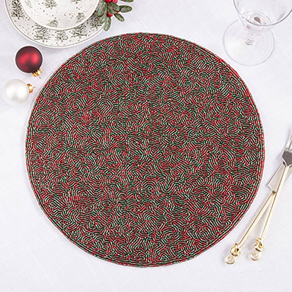 9104 - Red and Green Head Beaded Sparkly 15" Placemat