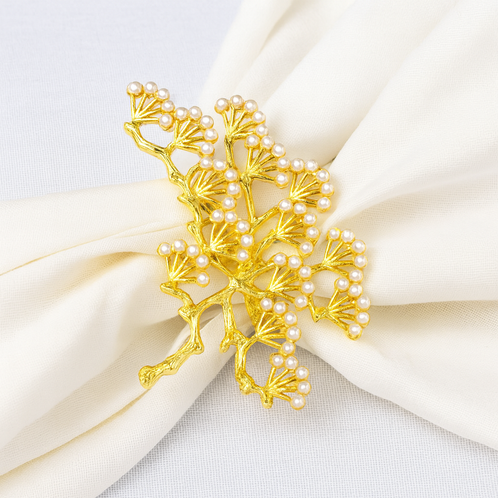 Gold Pearl Tree Design Silver Napkin Ring