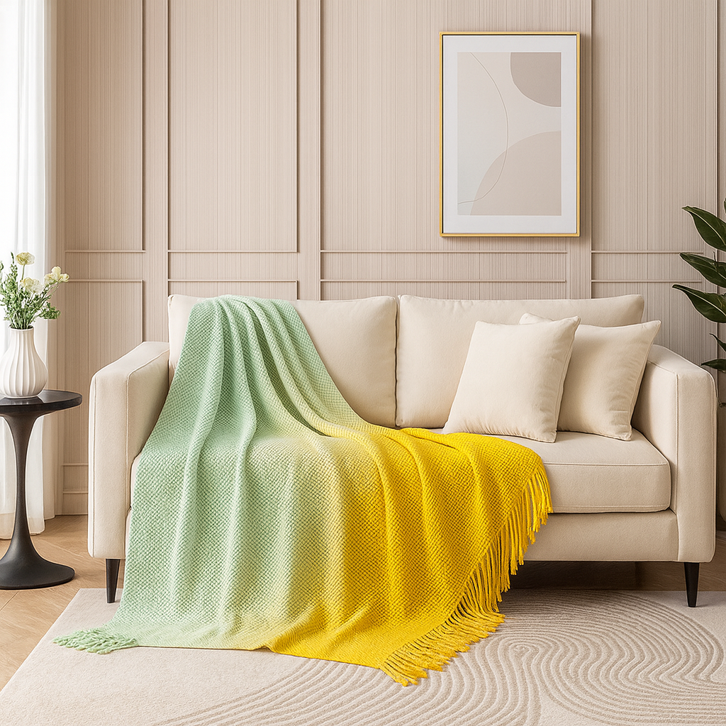 Yellow Ombre Gradient Textured Throw Blanket - 50"W x 60"L