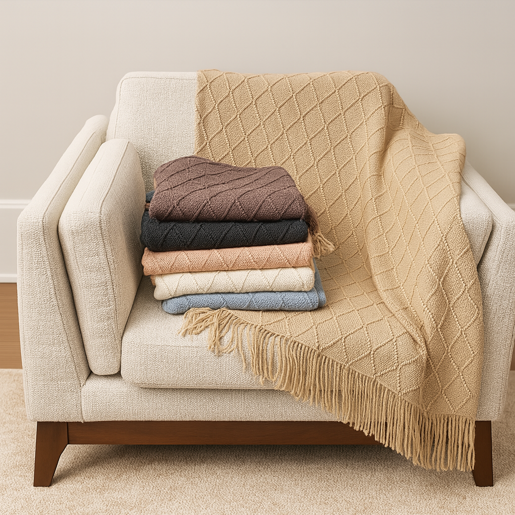 Knit Rhombus Diamond 50x60 Inch Throw Blanket