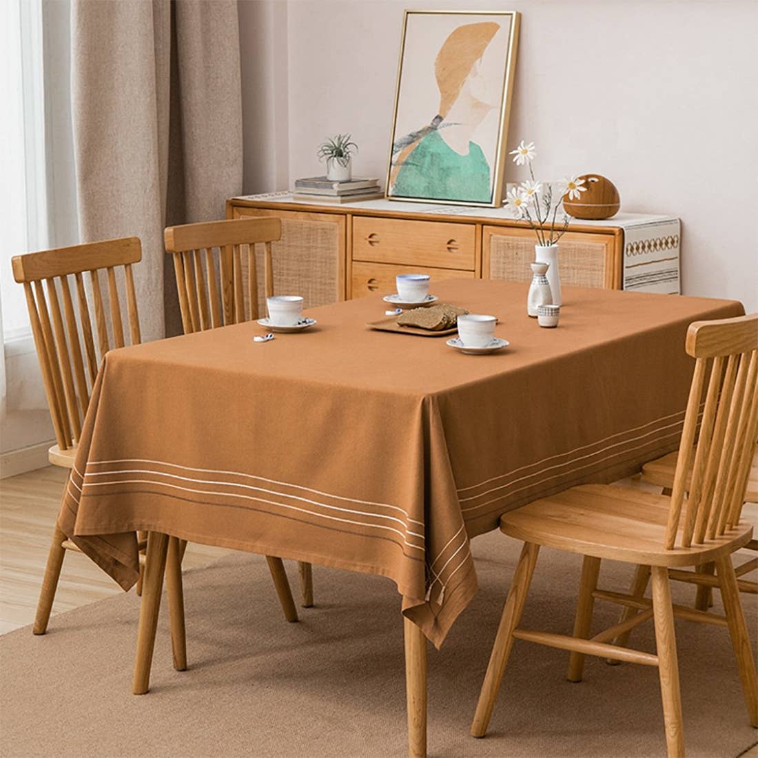 Camel Stripe Cotton Woven Tablecloth
