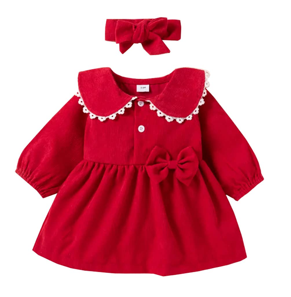 Pink Corduroy Baby Dress & Headband