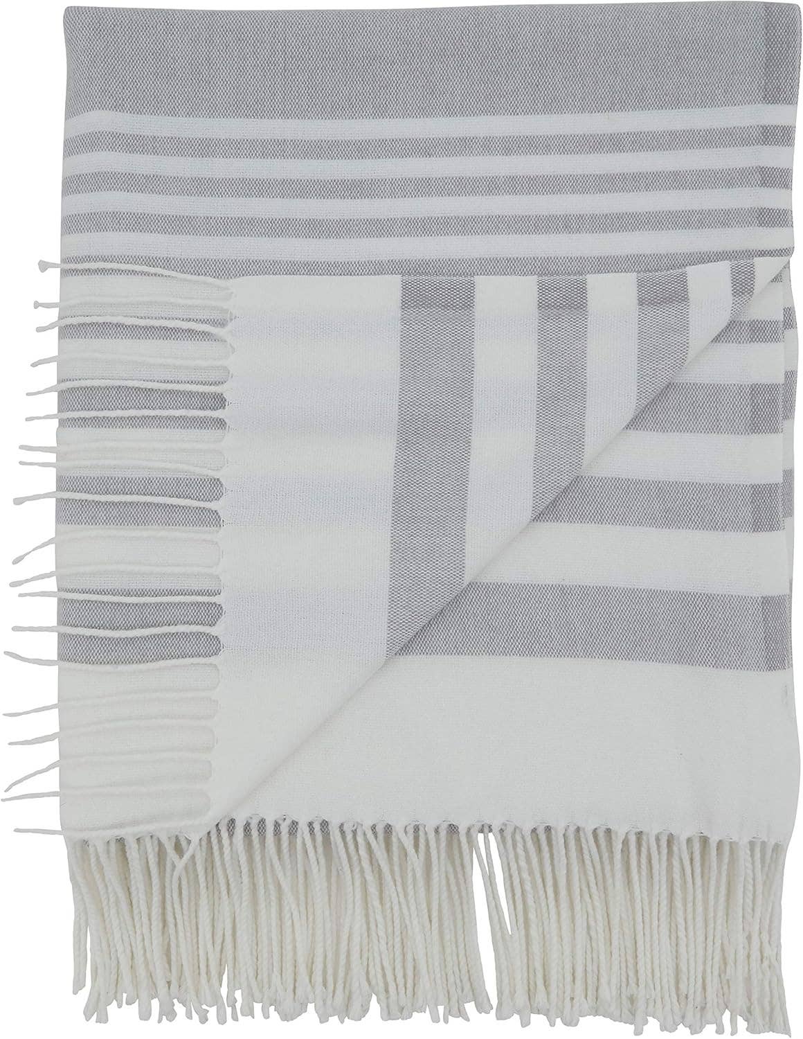 Grey and White Striped Cotton Blend 50"x60" Throw Blanket