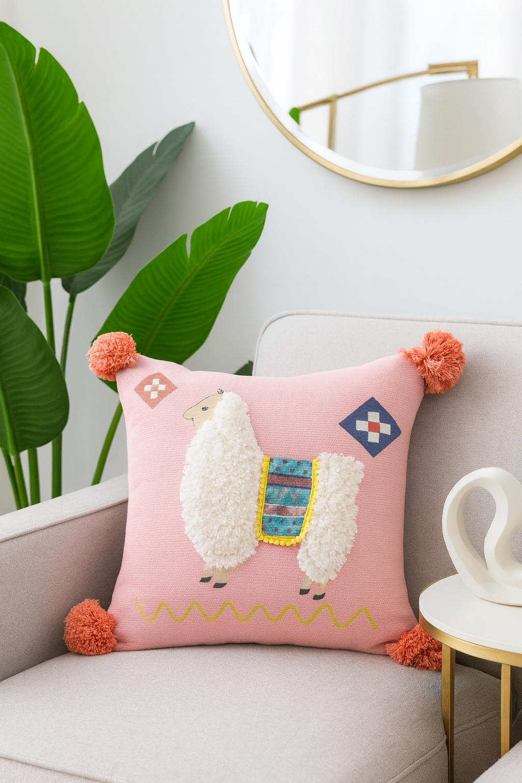 Woven Applique Cotton 17" Decorative Throw Pillow