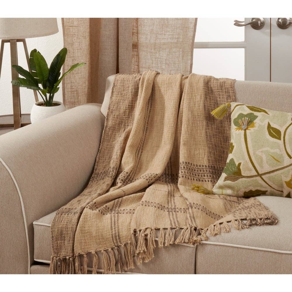 Natural Luxury Plaid Tasseled Cotton 50"x70" Throw Blanket