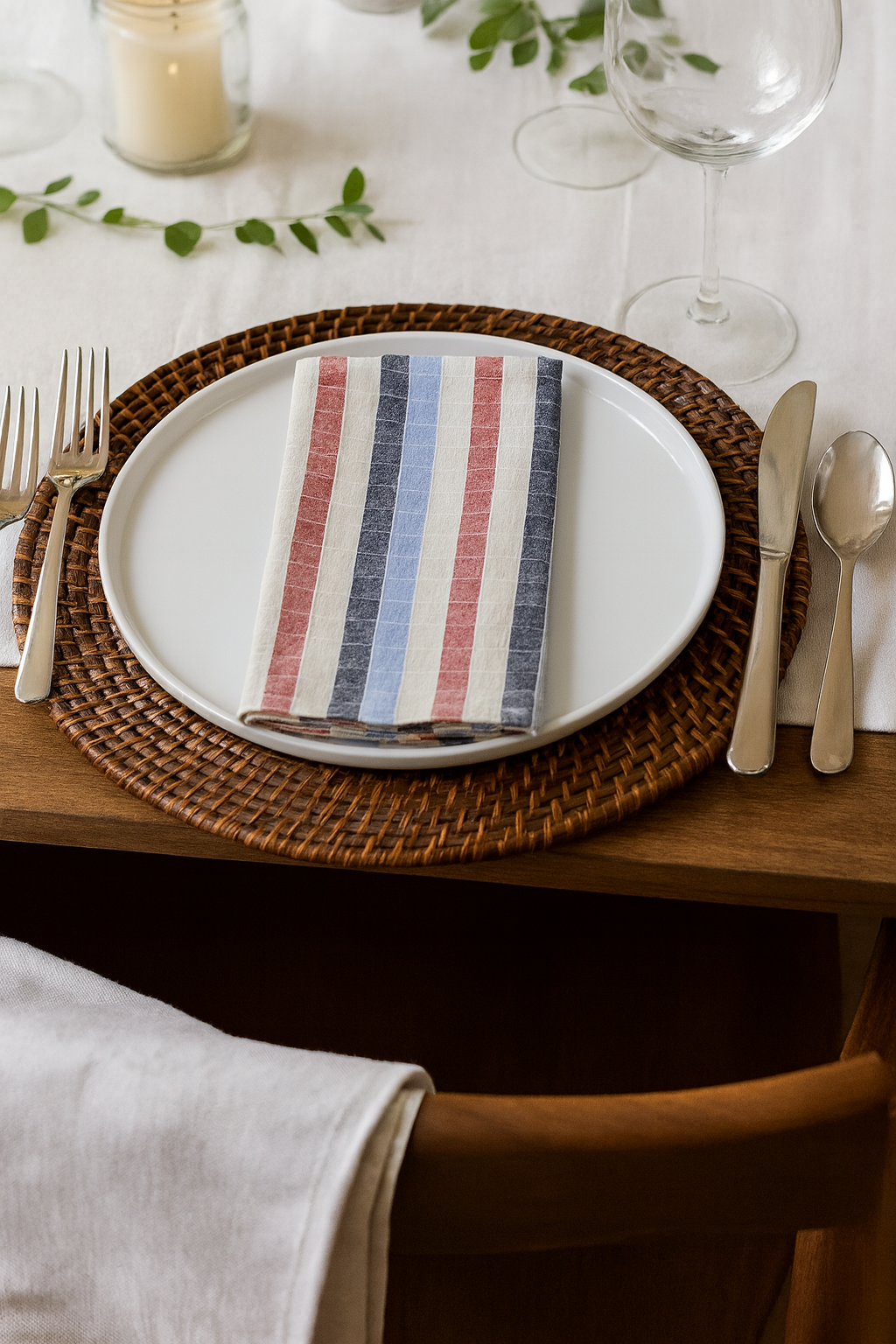 Colorful Stitched Stripe Cotton 20" Cloth Dinner Napkin