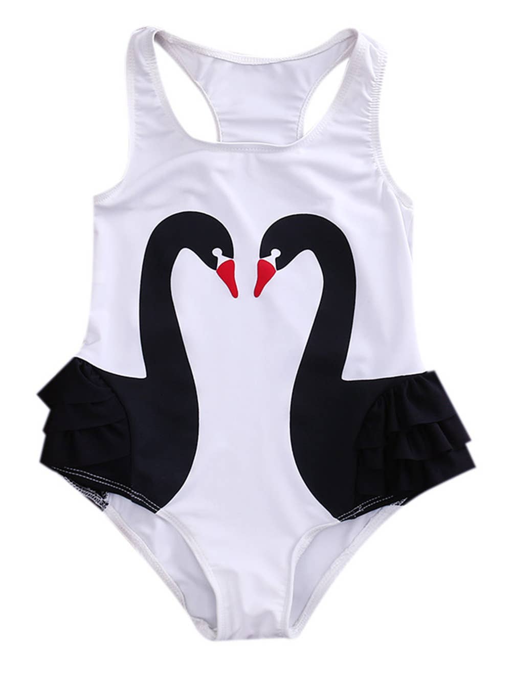 Black Flamingo Ruffle White Girl Swimsuit