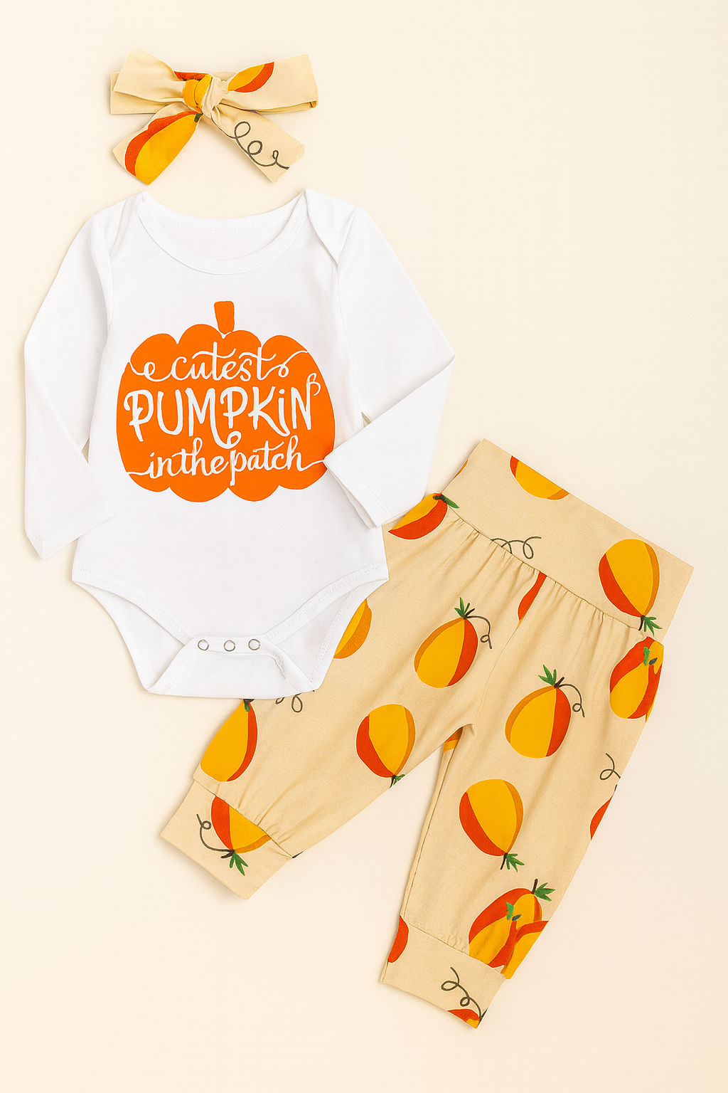 Orange & White Pumpkin 3pcs Baby Outfit