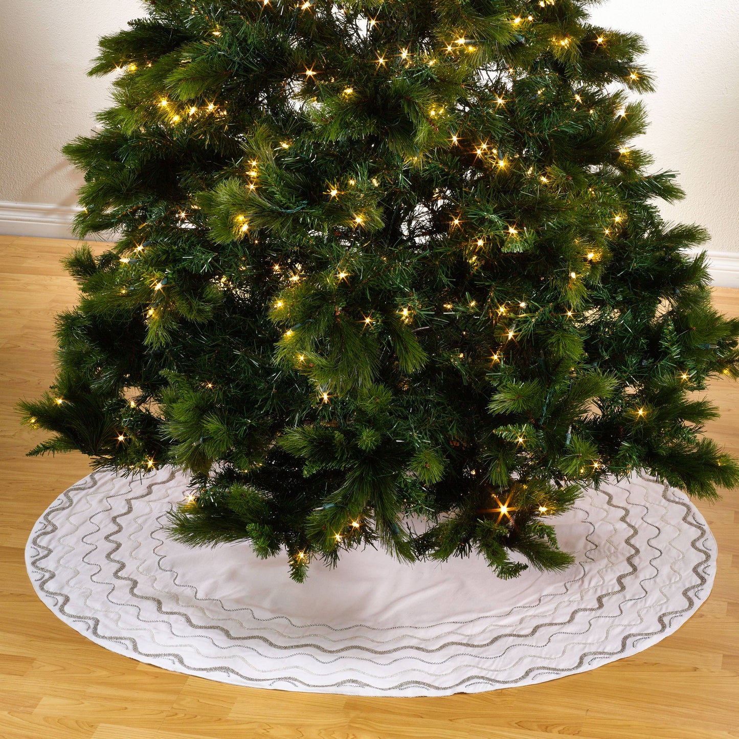 Hand Beaded White 52" Tree Skirt