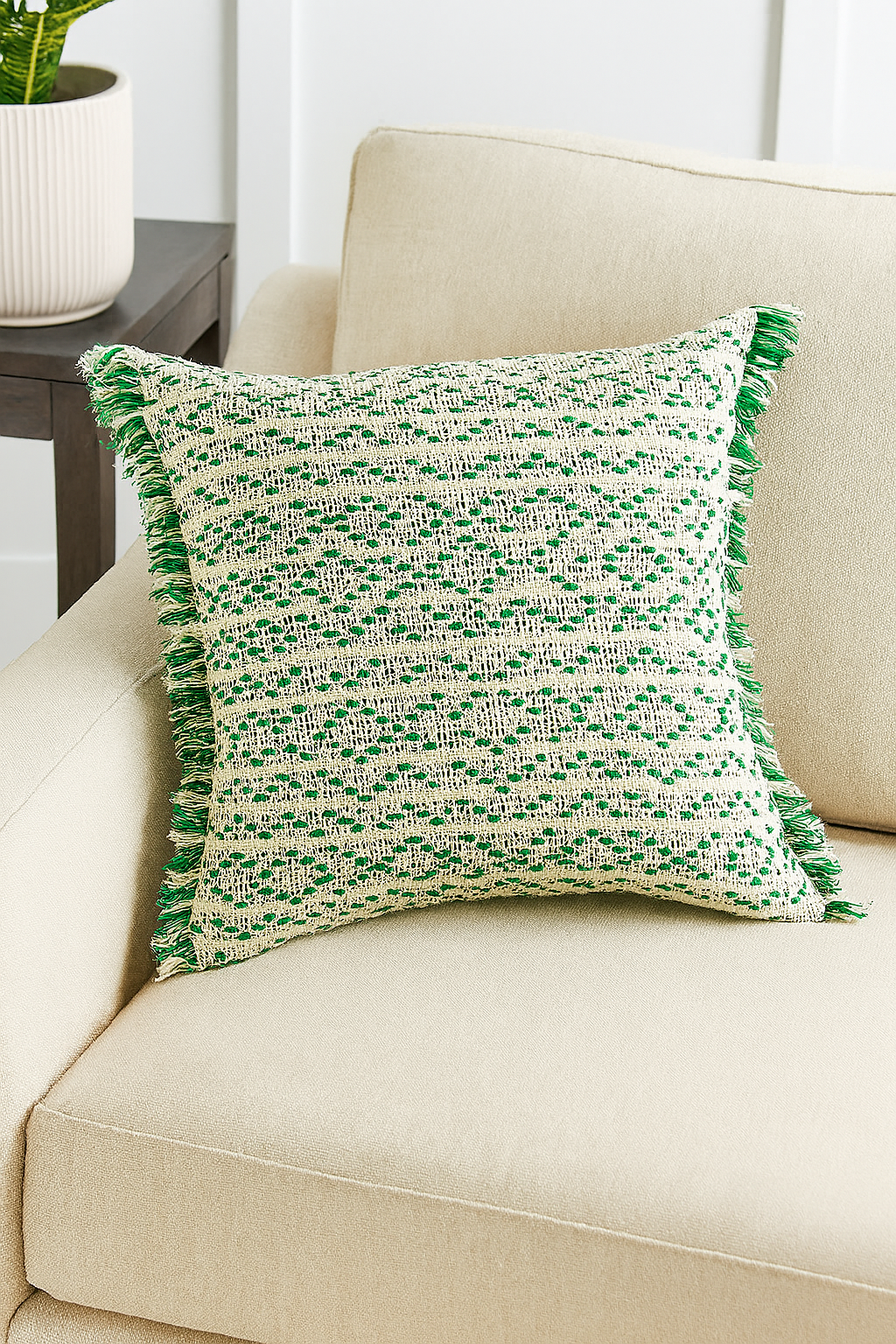 Green Yarn-Dyed Jacquard 18" Throw Pillow