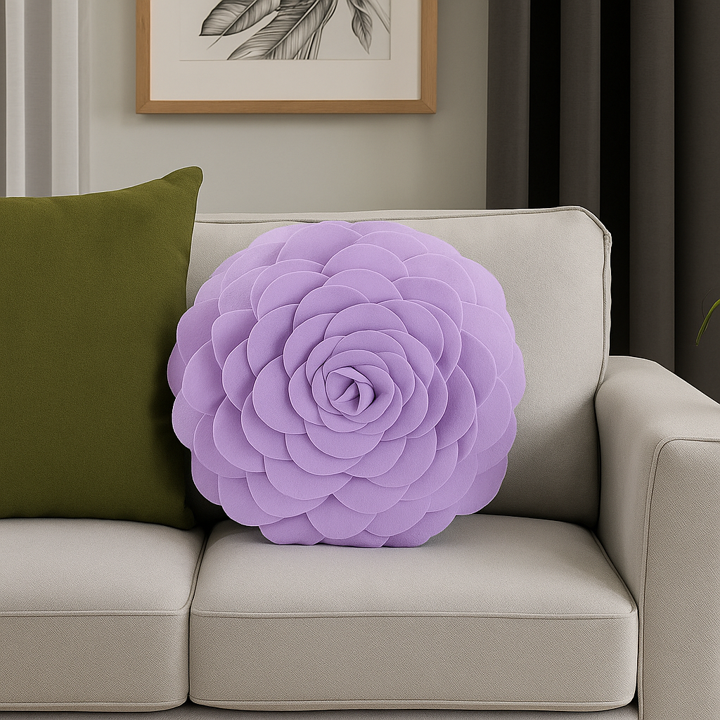 Lilac 3D Rose Flower Petal Decorative Throw Pillow