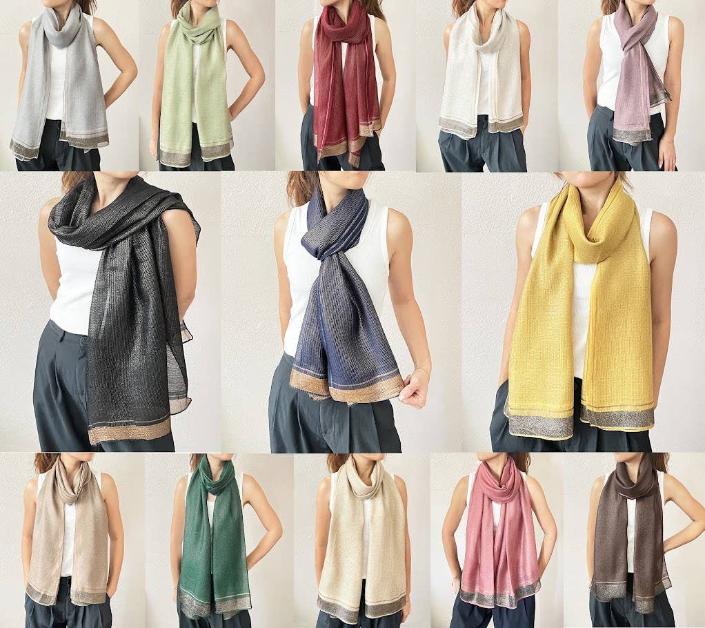 Shimmering Striped Silk Blend Wrap Scarf