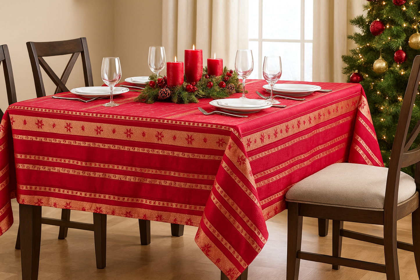 Metallic Gold Burgundy 70" Square Tablecloth