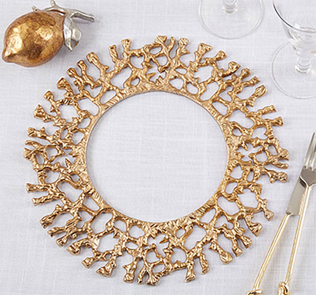 Gold Coral Rim Aluminum 13" Round Charger Plate