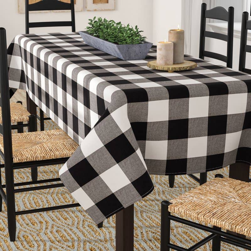 9025 - Buffalo Plaid Black-White 70x90 Inch Cotton Tablecloth
