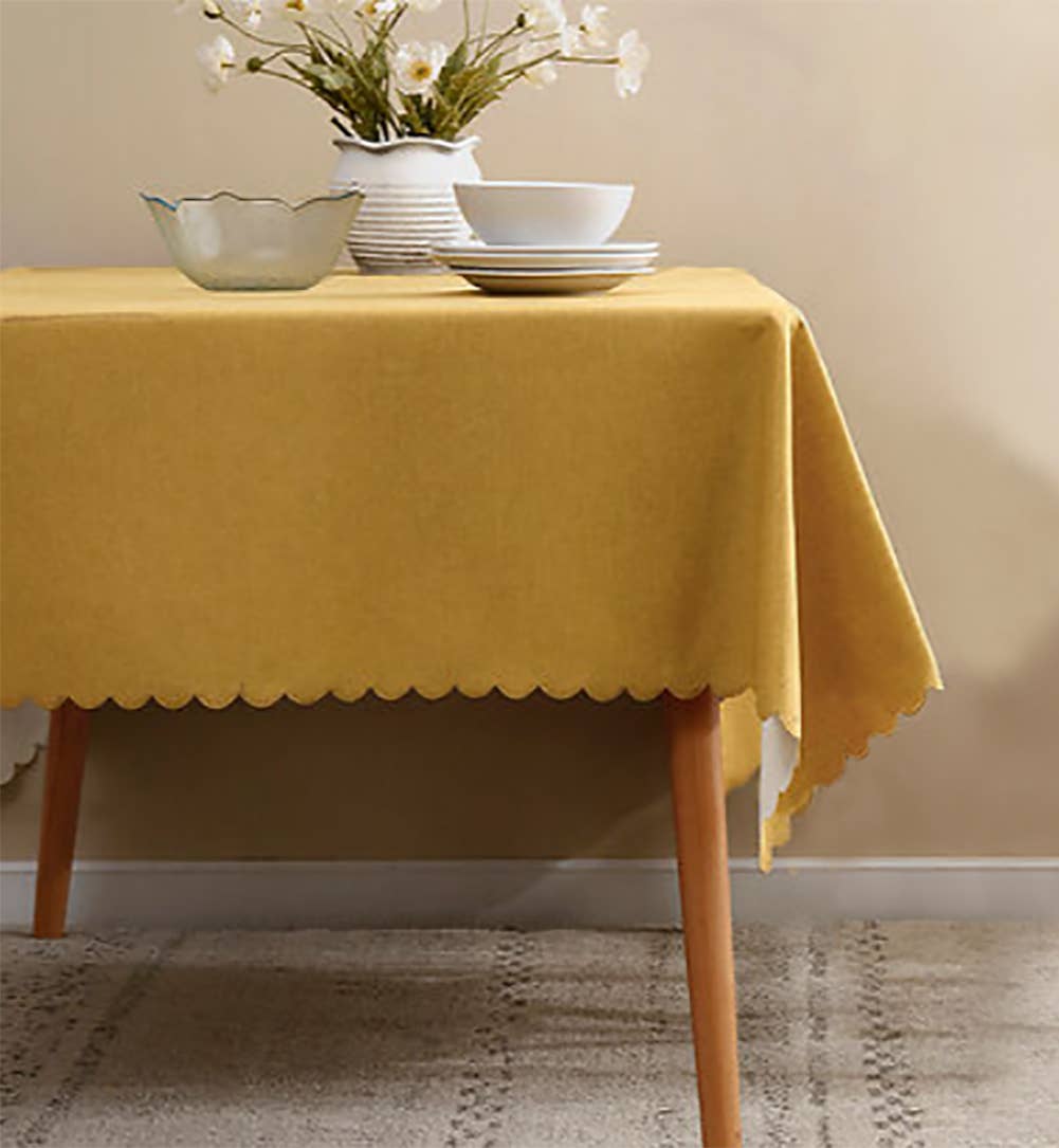Mustard Scalloped Border Wrinkle-Free Tablecloth
