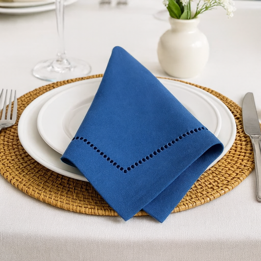 7300 - Classic Blue Hemstitch 18" Cloth Dinner Napkin