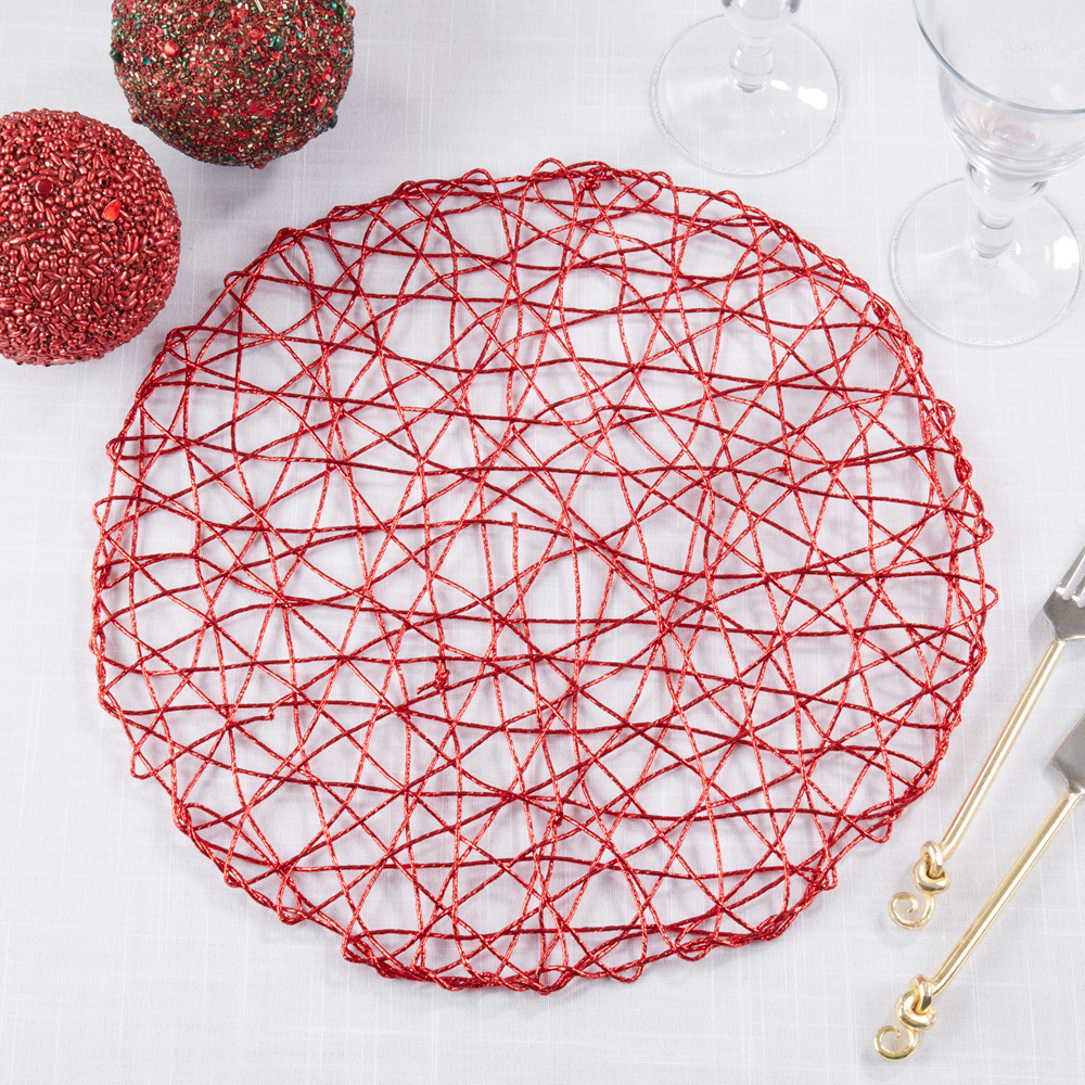 616 - Metallic Red Wire Nest 15" Round Placemat
