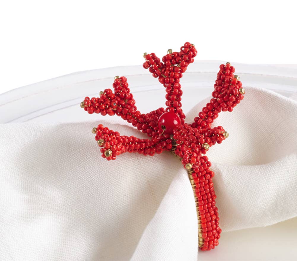 Red Beaded Coral Napkin Ring Holder