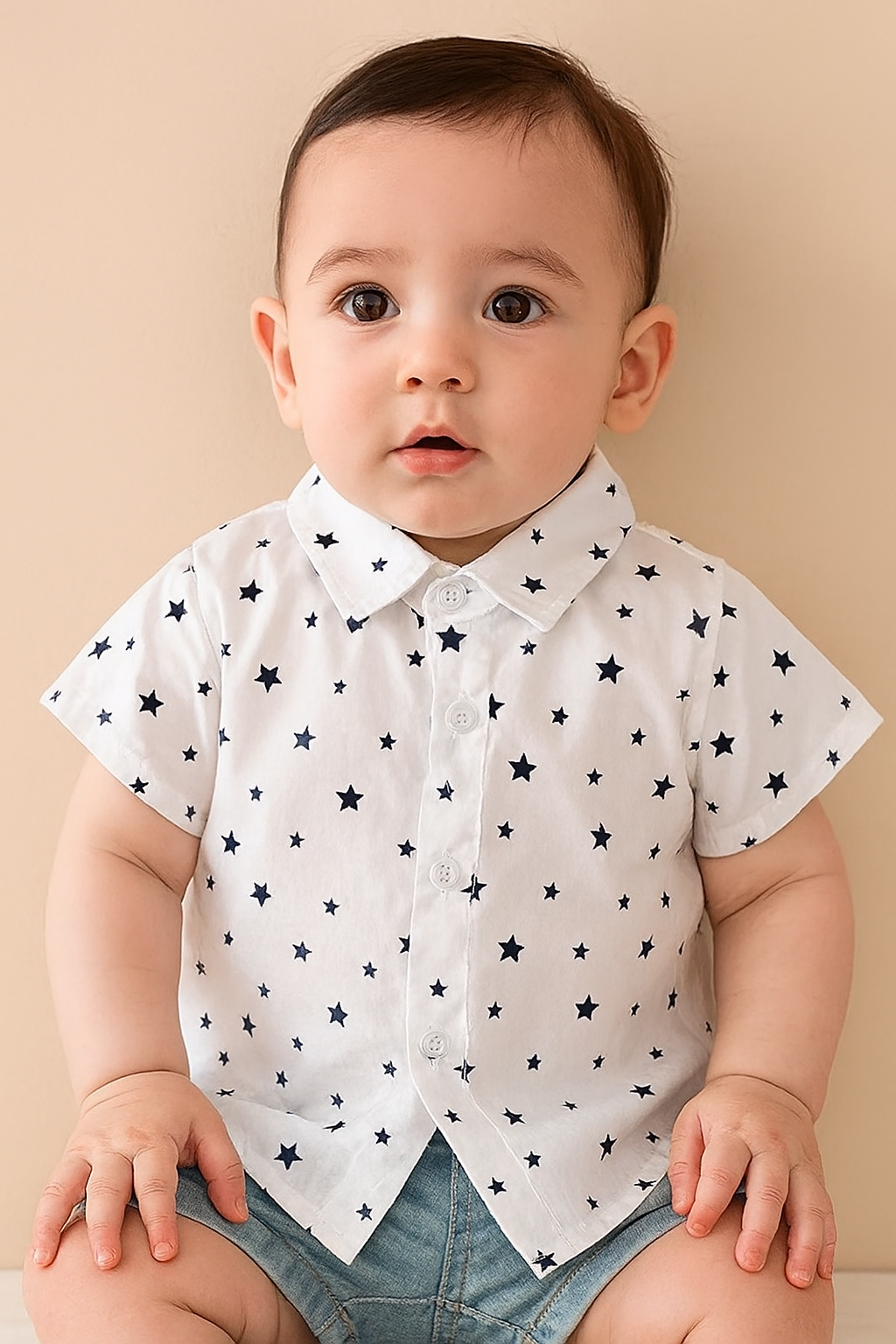 White Star Boy Cotton Button-Down Shirt - Sizes for 6M-5T