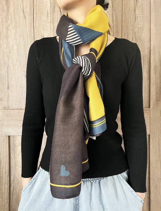 Mustard Multi Geometric Pattern Cotton-Wool Wrap Scarf