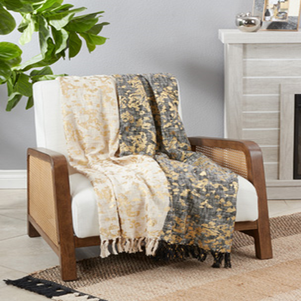 Gold Black Two-Tone Foil Print Cotton Throw Blanket