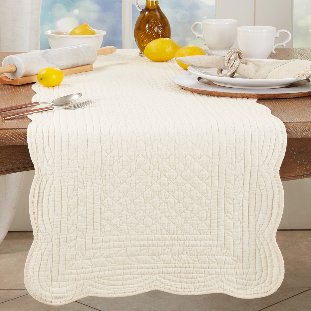 1400 - Ivory Quilted Pure Cotton 16"x72" Table Runner