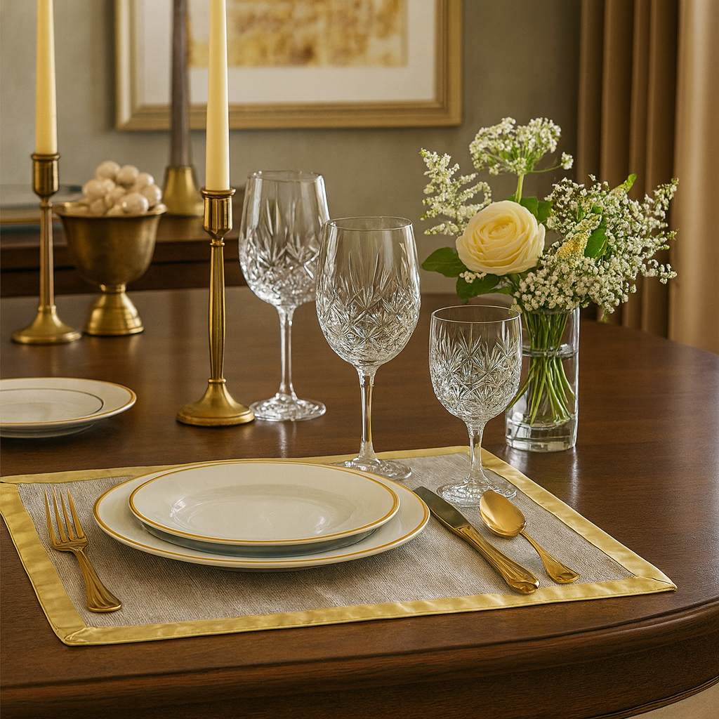 Metallic Gold Trim Natural Festive 13"x19" Placemat