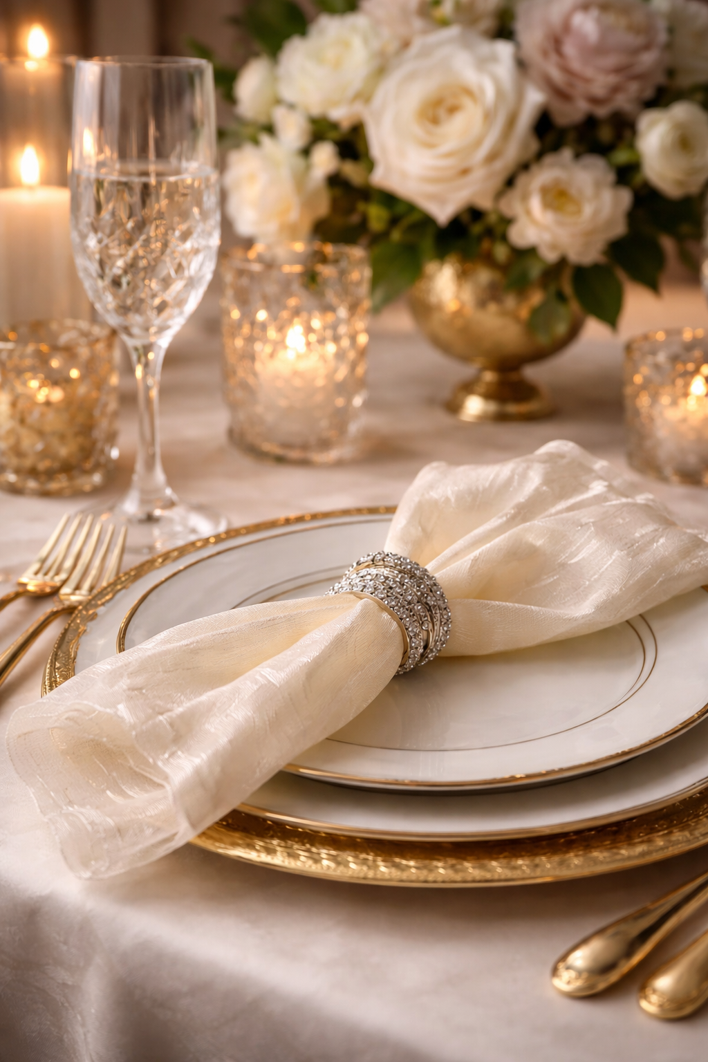 1002 - Champagne Sheer Organza Festive 20" Dinner Napkin
