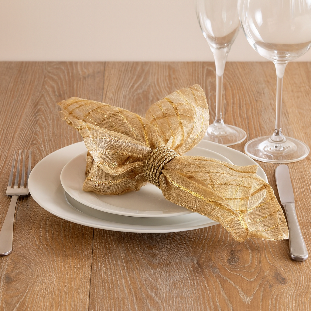 0602 - Gold Fontani Fuzzy Stripe Sheer 20" Cloth Napkin