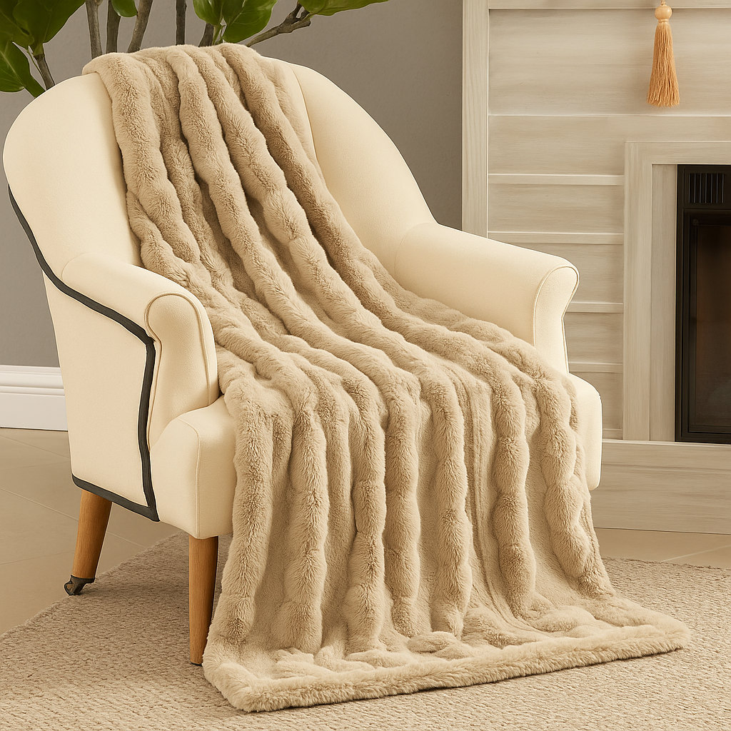 Natural Bubble Faux Fur Throw Blanket – 50" x 60"