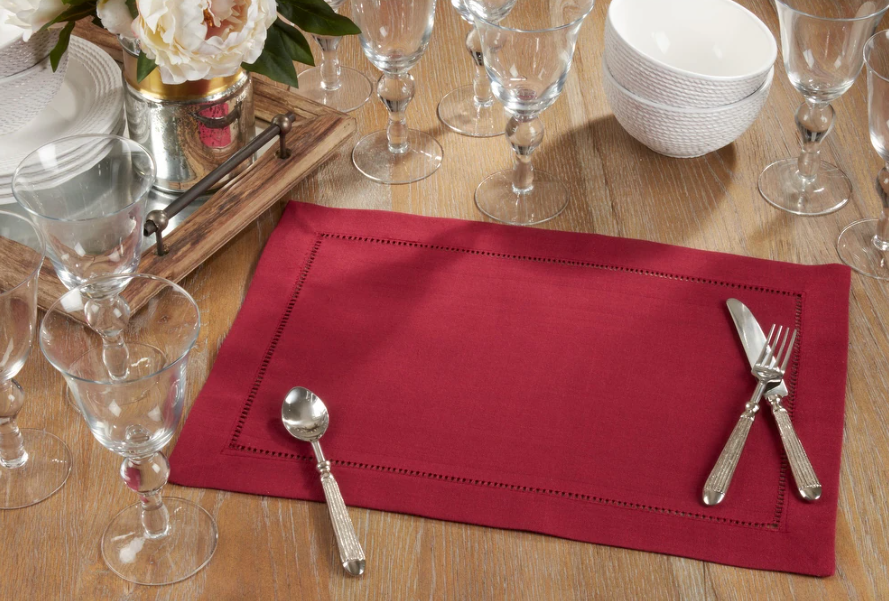 6100C - Burgundy Hemstitched Linen Blend 14"x20" Placemat