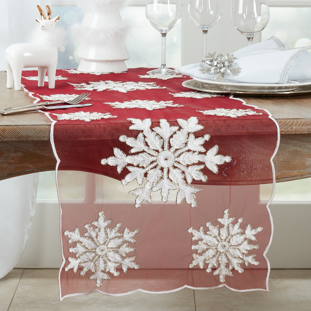 Beaded & Embroidered Snowflake Table Runner