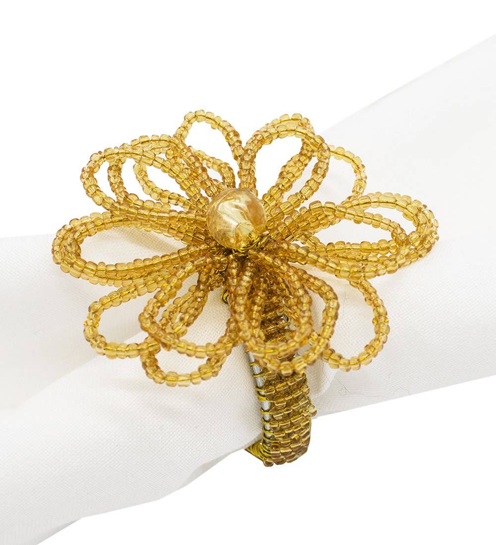 Gold Beaded Flower Napkin Ring