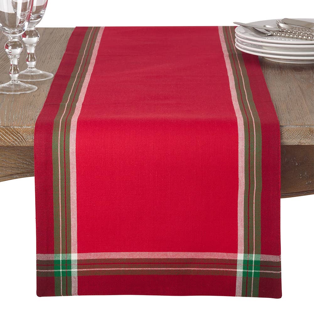 3365 - Holiday Tartan Design Cotton 16"X72" Red Table Runner