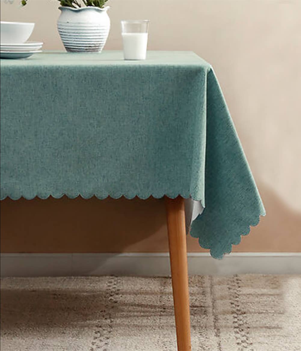 Sea Green Scalloped Border Wrinkle-Free Tablecloth