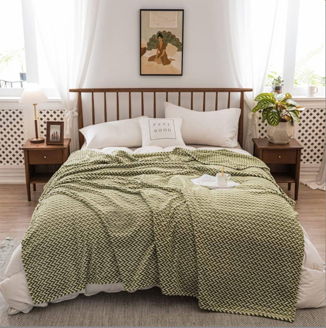 Lime Herringbone Plush Extra Warm 59"x79" Throw Blanket