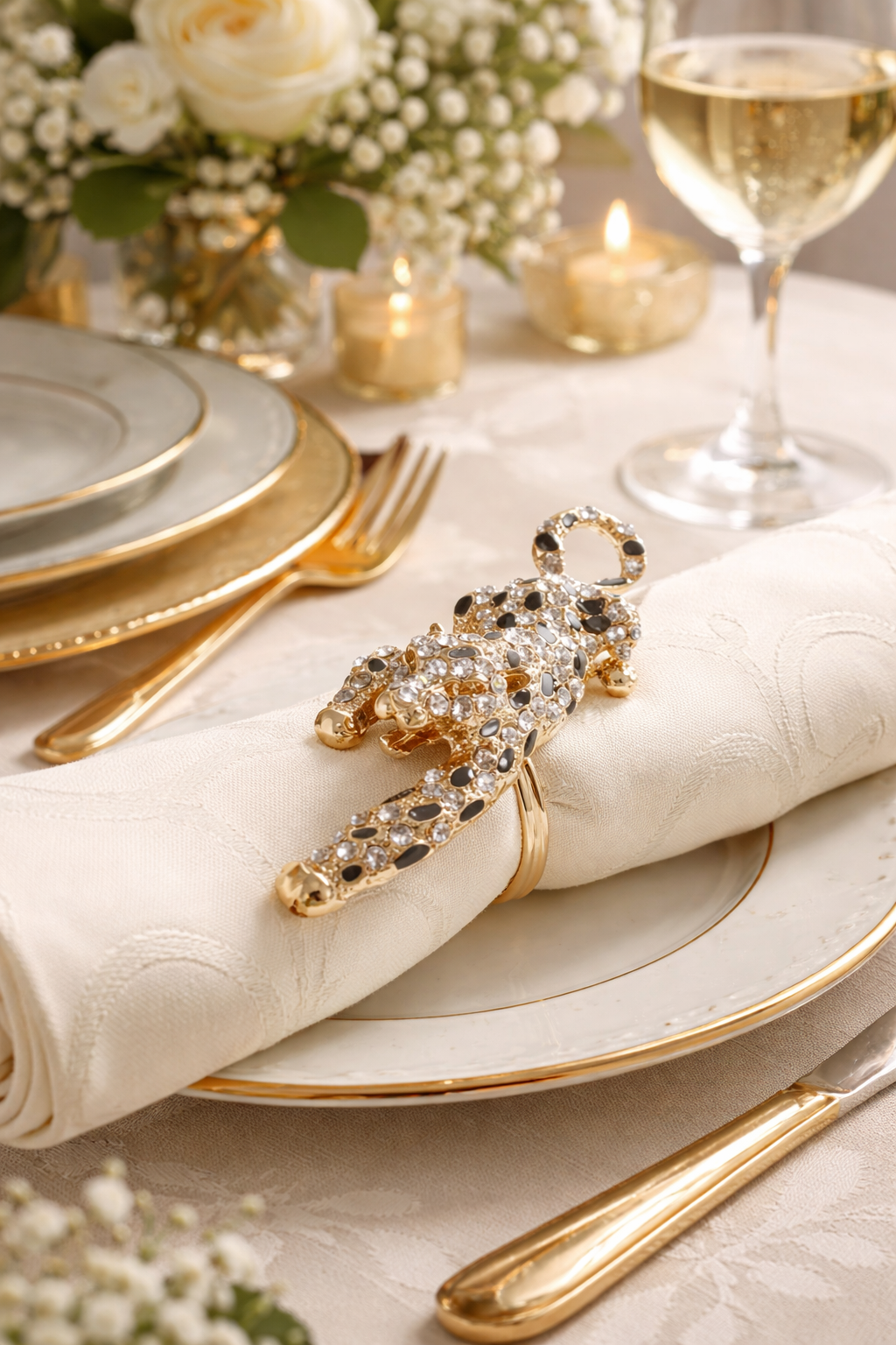 Jeweled Leopard Metal Napkin Ring
