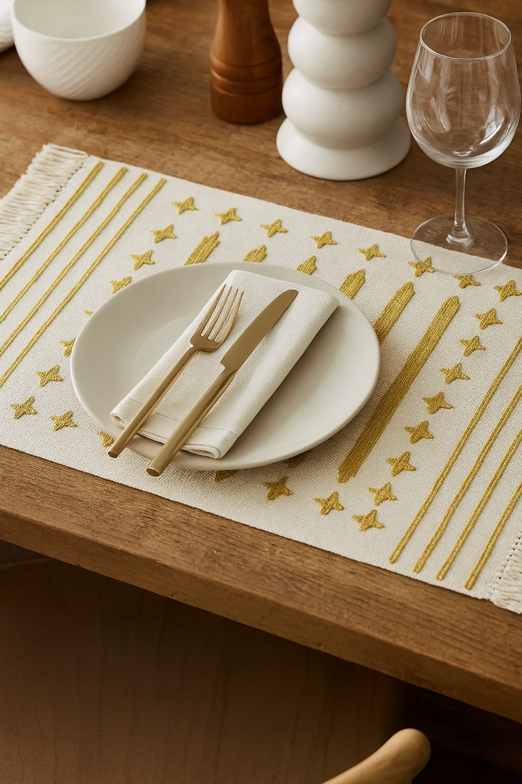 Mustard Geometric Print Cotton Placemat - 14"x19"