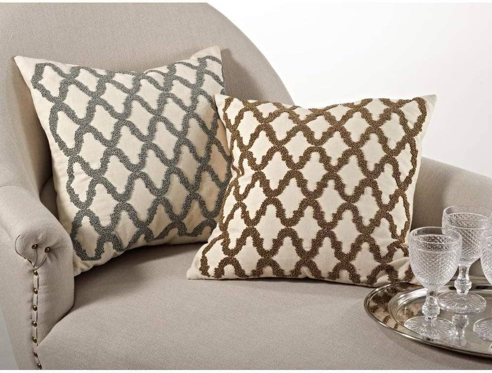 Pewter Beaded Moroccan Down Filled 18" Throw Pillow