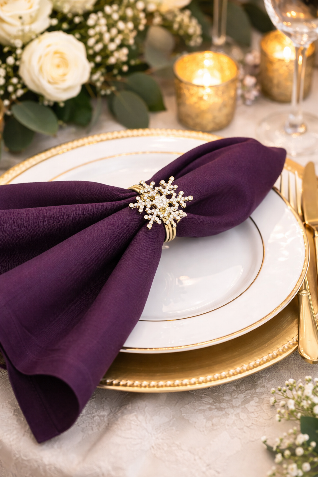 Gold Jeweled Snowflake Napkin Ring Holder