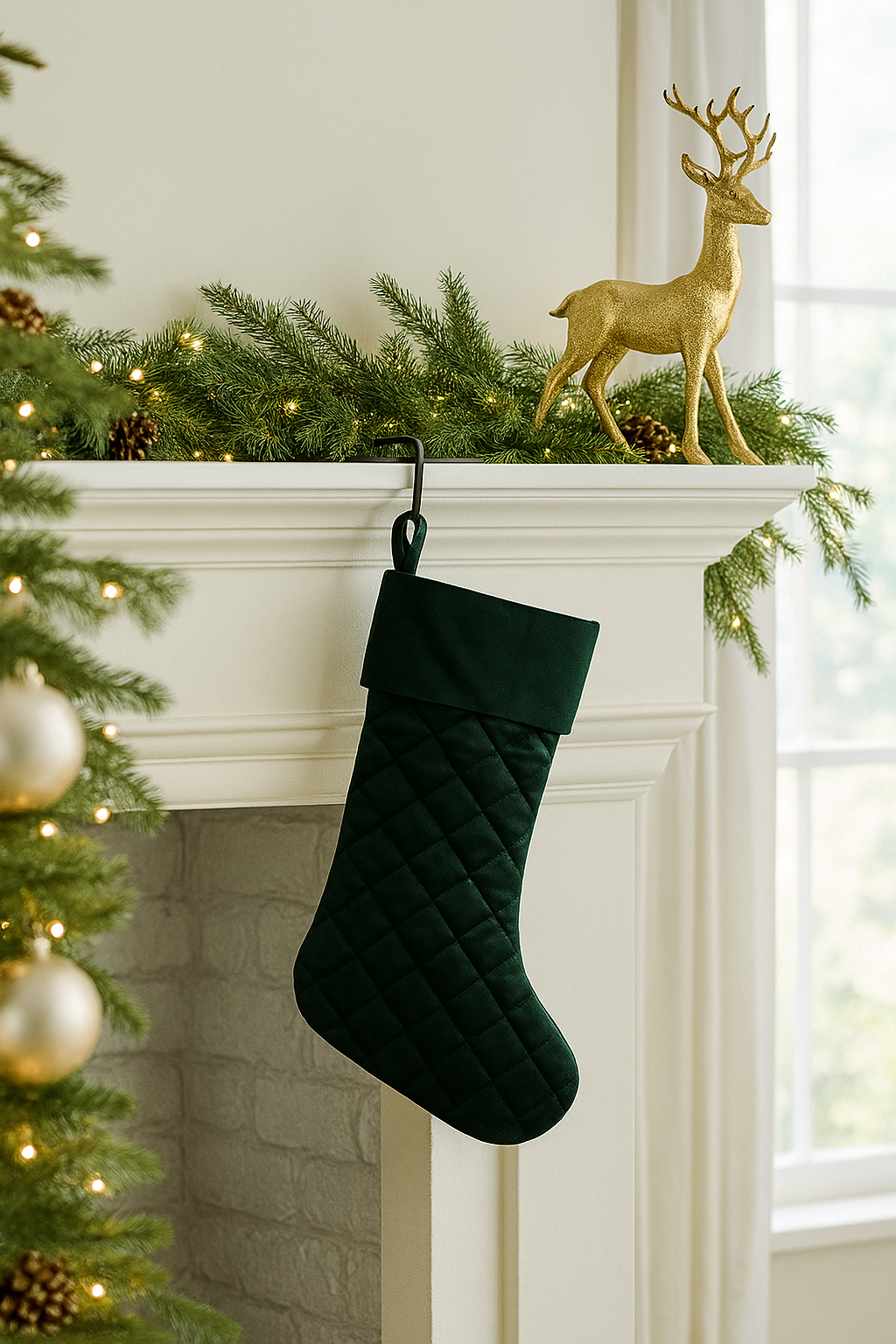 Green Classic Velvet Quilted Diamond Christmas Stocking