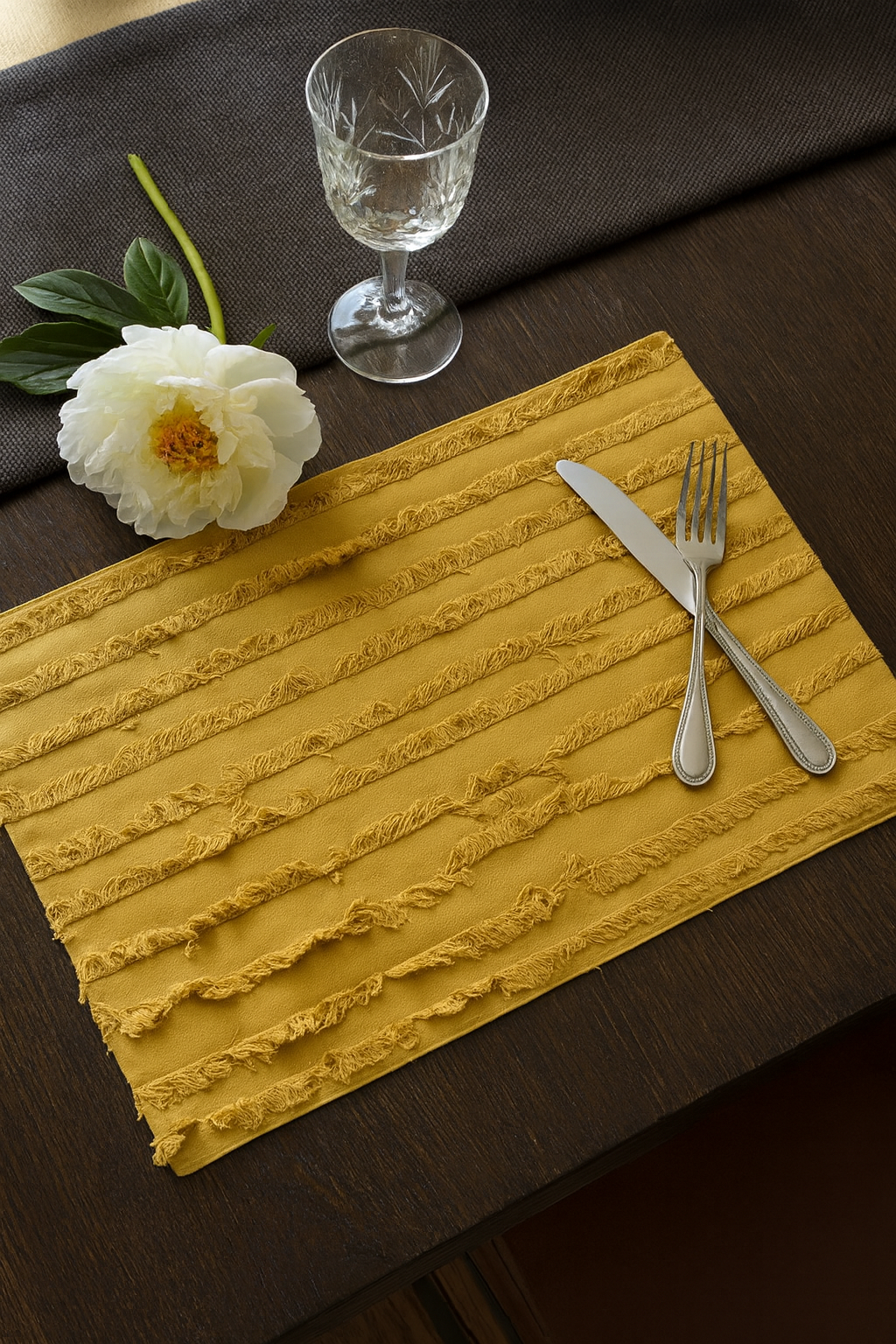 Mustard Fringed Stripe 13"x19" Cotton Placemat