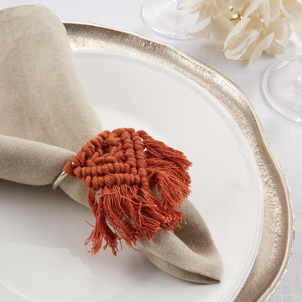 Rust Cotton Braided Napkin Ring with Metal Accent