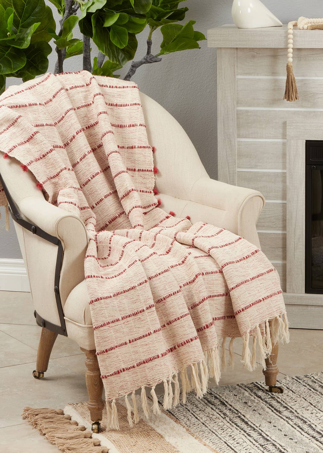 Red Cord Cotton Blend Pink Throw Blanket