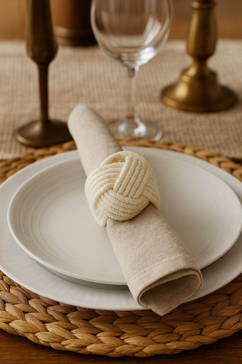 Ivory Braided Jute Burlap Napkin Ring