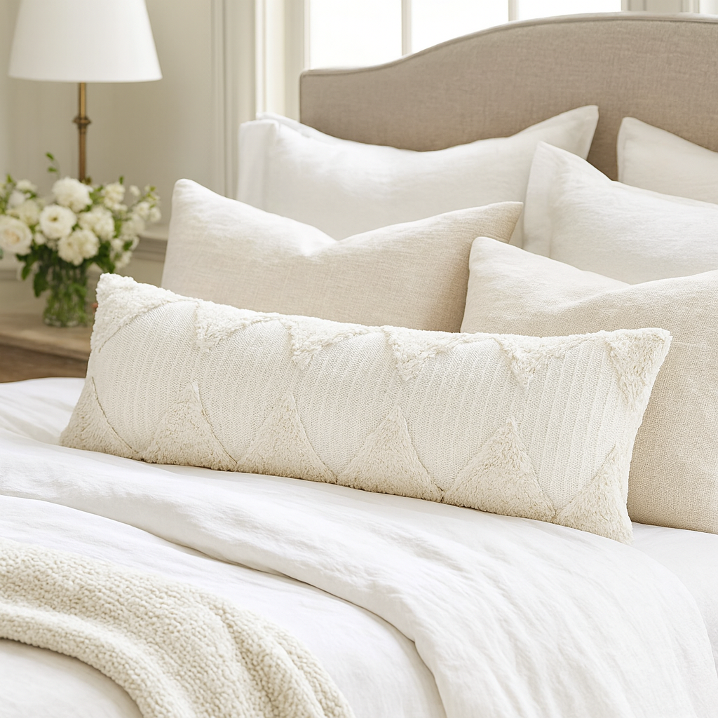 White Tufted Geometric Throw Pillow Cover - 14"x30"