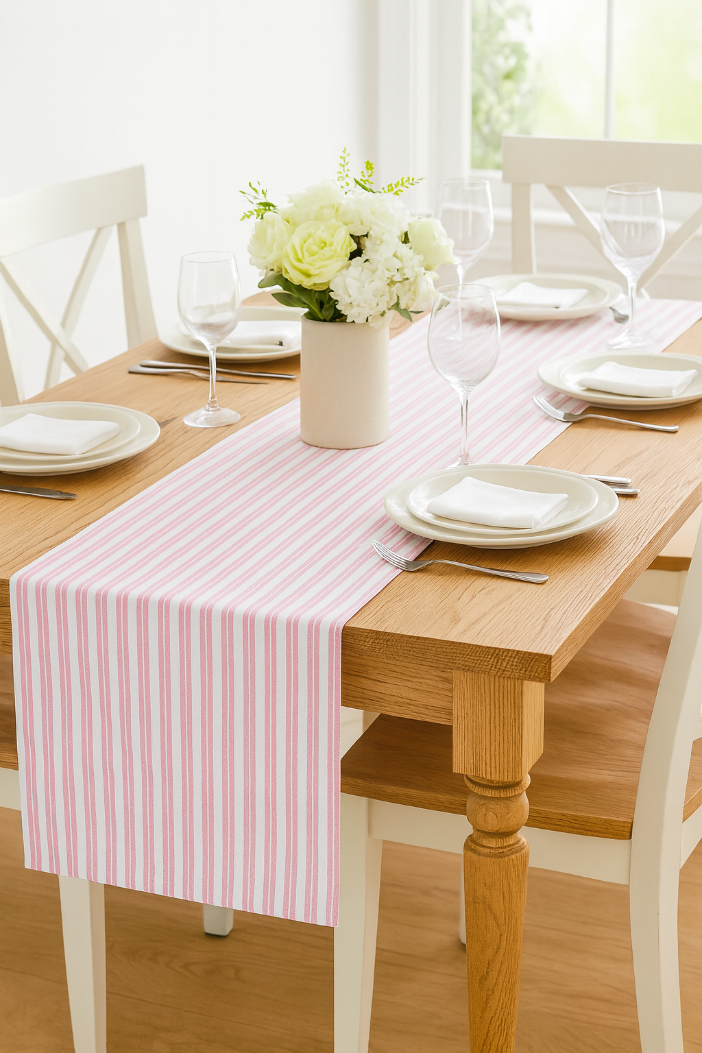 Pink Classic Striped Table Runner